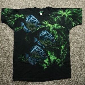 Radical Nature T Shirt Men's XL Black‎ Blue Discus Fish Graphic Made USA Vintage